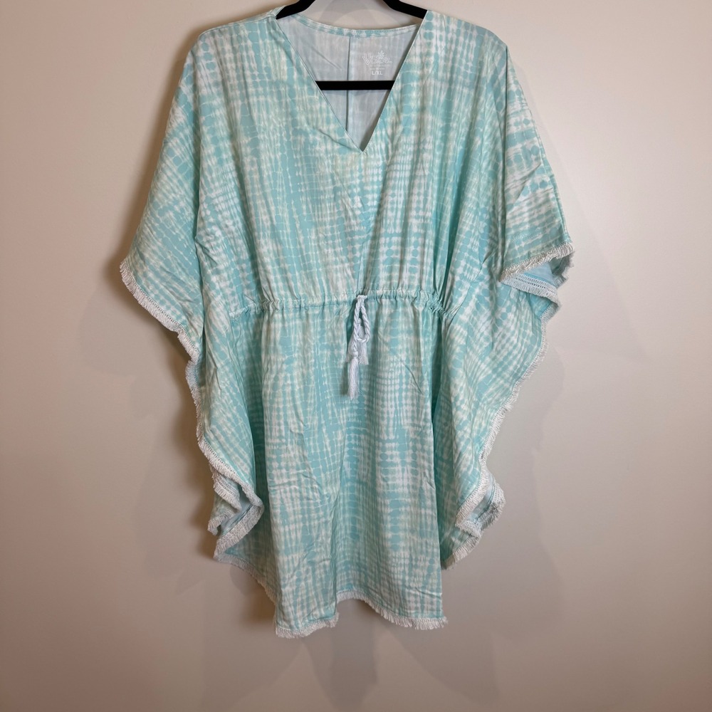 USkinz UPF 50 Sunwear Turquoise Tie Dye Kaftan Cover Up L XL